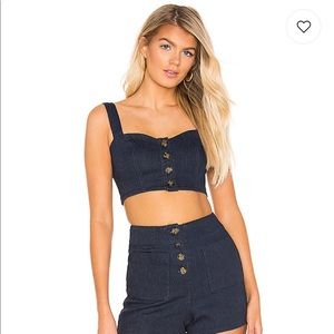 Revolve NWT S Privacy Please Denim Corset Crop Top